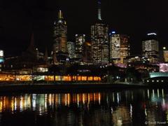 Melbourne CBD night lights over Yarra from Southbank